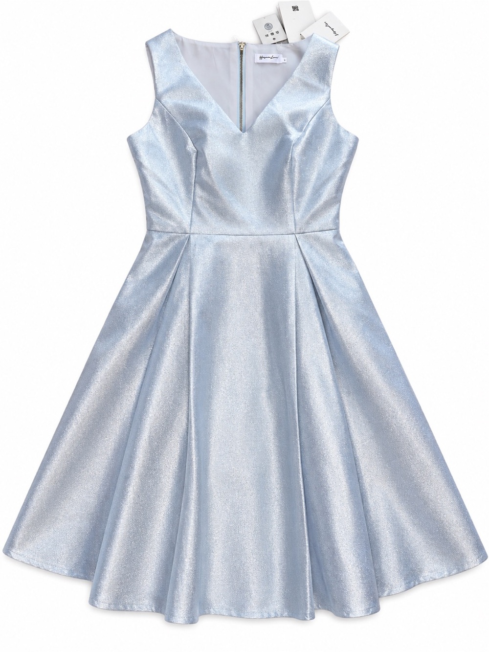 Shimmery Light Blue V-Neck Mini Dress